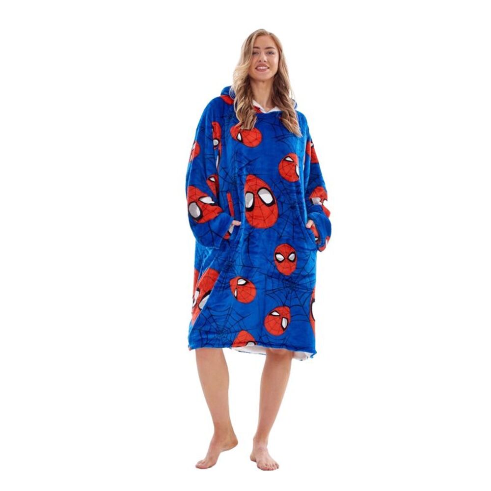 Spider-Man Childrens/Kids Fleece Sherpa Lined Oversized Blanket Hoodie / Blue/Re